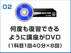 何度も復習できるように講座がDVD 1科目1回40分×8回