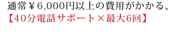通常¥7,200円以上の費用がかかる、【40分電話サポート×最大6回】